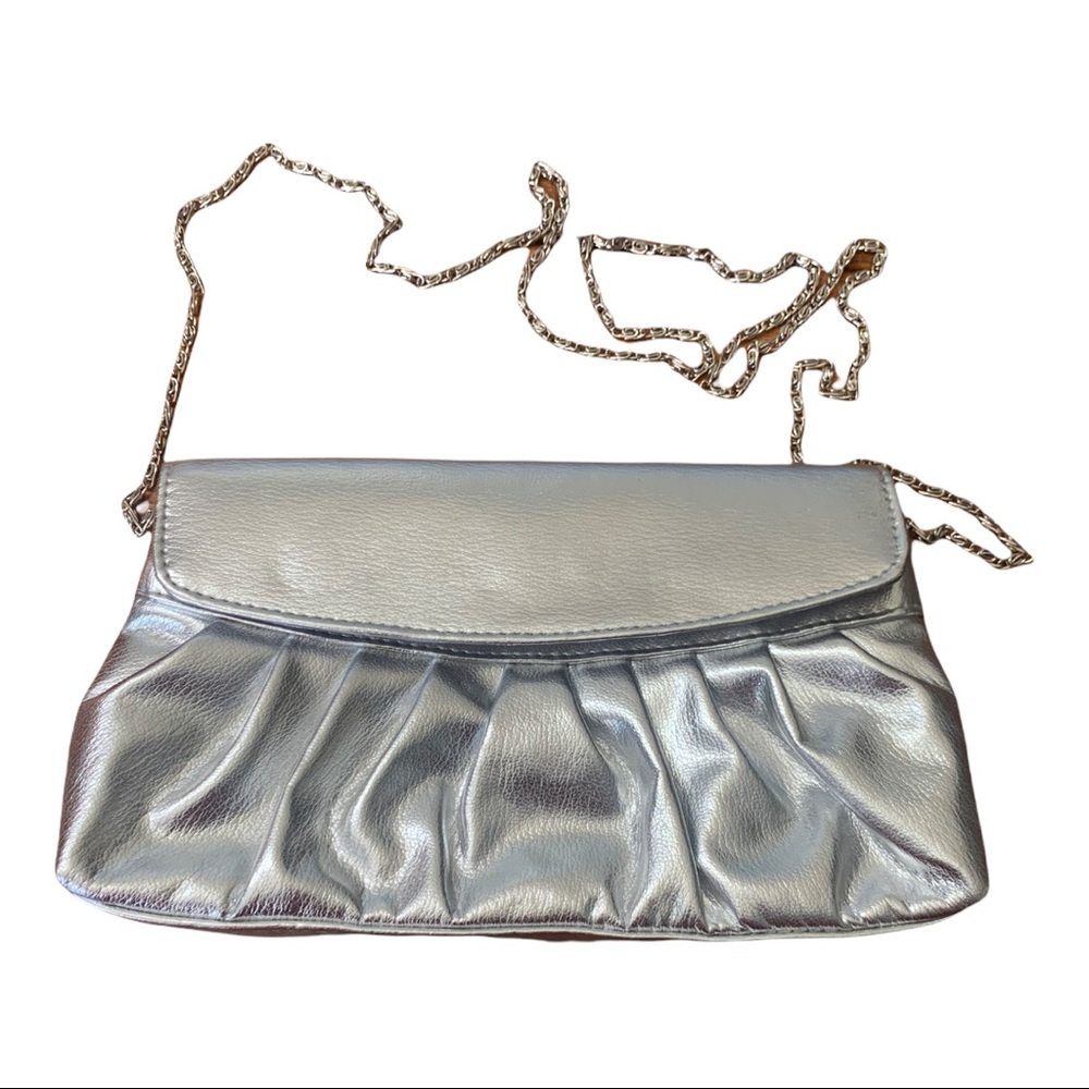 Metallic silver clutch
